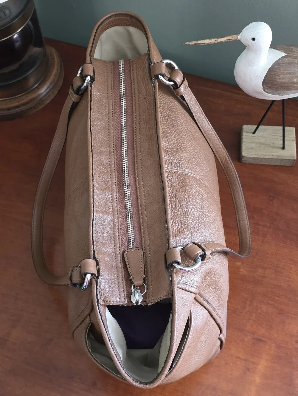 Coach Park Carrie F29898 Saddle Tan Pebbled Leather Large Tote Shoulder Bag
